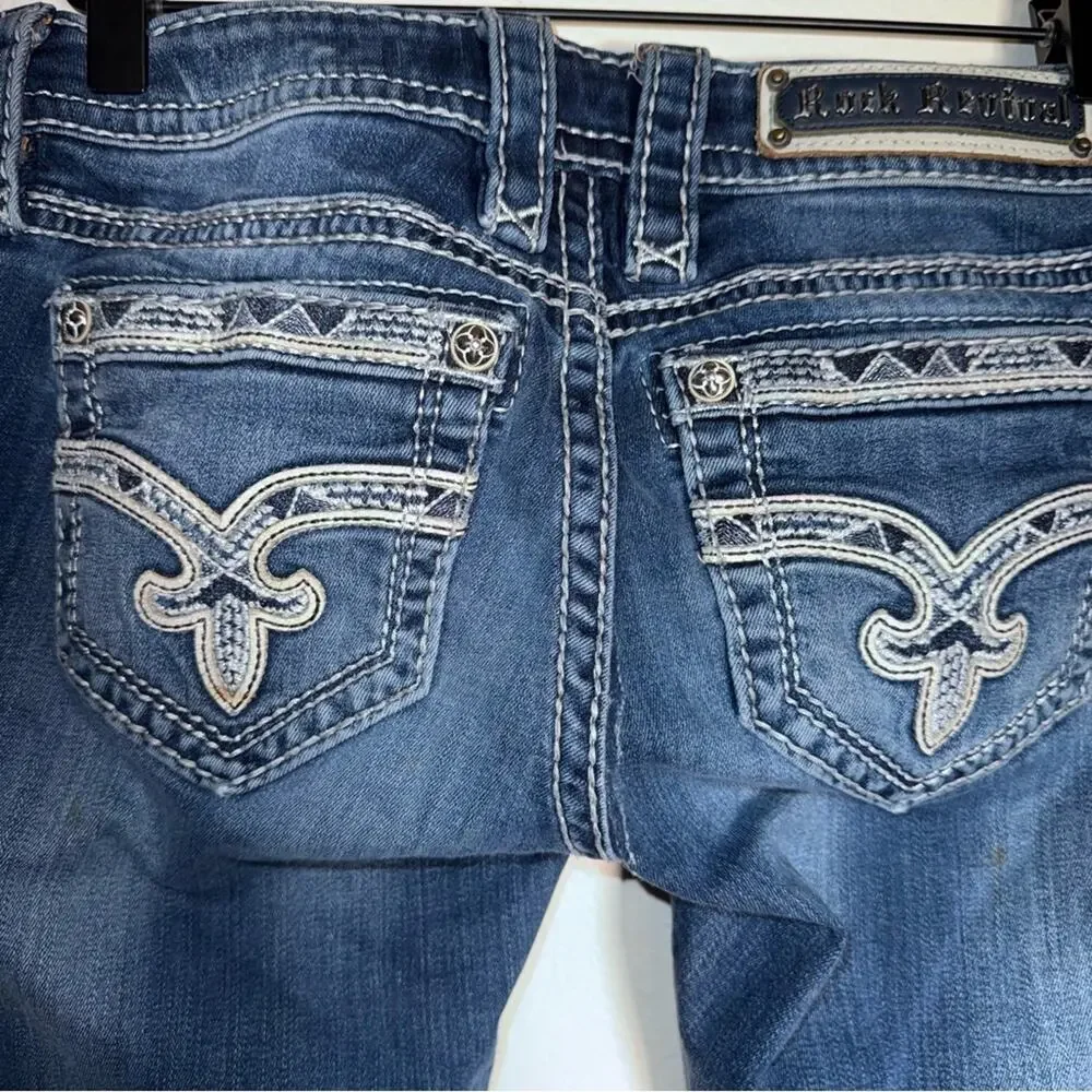 ROCK REVIVAL Pollard white stitch embellished boot cut denim jeans 26